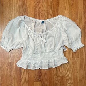 Puff sleeve crop top with drawstring neckline and smocked high waist old navy S